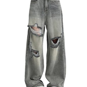 Distressed Oversized Baggy Jeans - Y2K Vintage Street Style Outfits