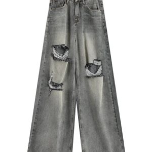 Distressed Oversized Baggy Jeans - Y2K Vintage Street Style Outfits