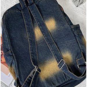 Distressed Vintage Denim Backpack for Y2K Outfits and Street Styles