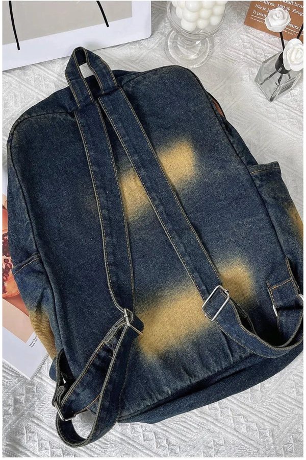 Distressed Vintage Denim Backpack for Y2K Outfits and Street Styles