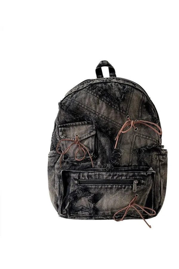 Distressed Vintage Denim Backpack for Y2K Outfits and Street Styles