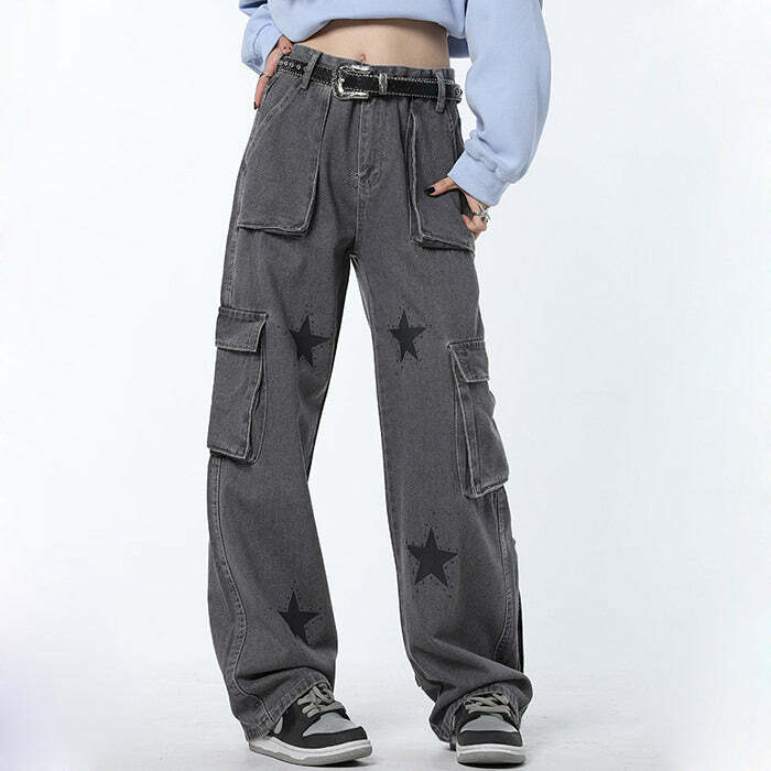 Downtown Girl Star Baggy Jeans - Y2K Vintage Winter Outfits for Women