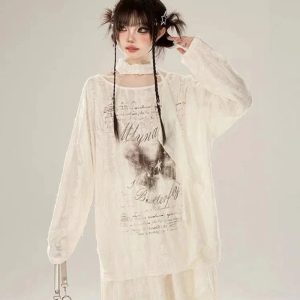 Ethereal Butterfly Poetic Top - Y2K Vintage Aesthetic Winter Outfit