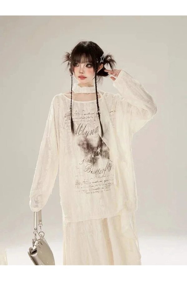 Ethereal Butterfly Poetic Top - Y2K Vintage Aesthetic Winter Outfit