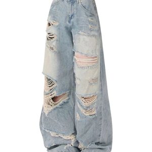 Extreme Distressed Baggy Jeans - Y2K Vintage Winter Street Style Outfits