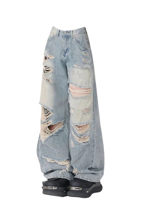 Extreme Distressed Baggy Jeans - Y2K Vintage Winter Street Style Outfits