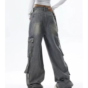 Extreme Wide-Leg Cargo Jeans for Y2K Outfits, Vintage Street Style Fashion