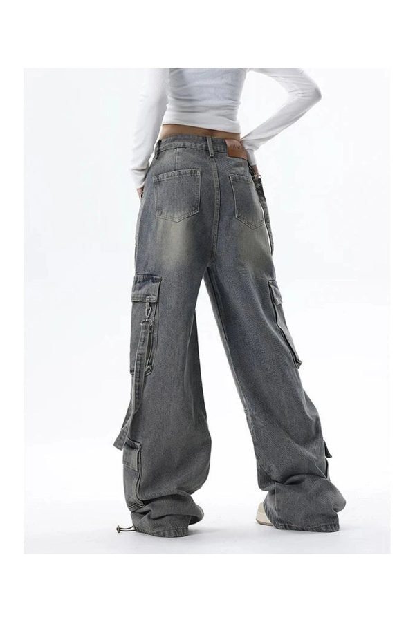 Extreme Wide-Leg Cargo Jeans for Y2K Outfits, Vintage Street Style Fashion