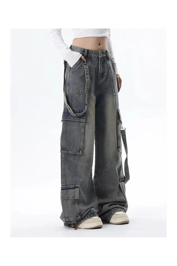 Extreme Wide-Leg Cargo Jeans for Y2K Outfits, Vintage Street Style Fashion