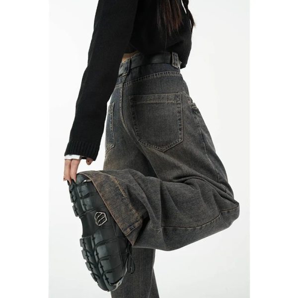 Faded Grunge Baggy Jeans - Y2K Vintage Outfits for Winter Street Style