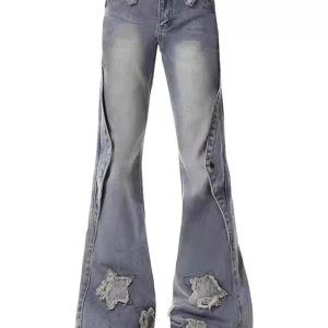 Fall Distressed Star Flare Jeans - Y2K Vintage Outfits for Women