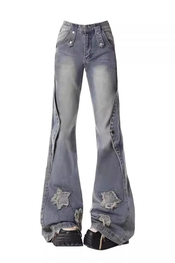 Fall Distressed Star Flare Jeans - Y2K Vintage Outfits for Women