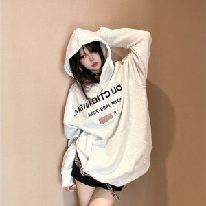 Fall Edgy Reverse Text Oversized Hoodie | Y2K Vintage Street Style Outfit