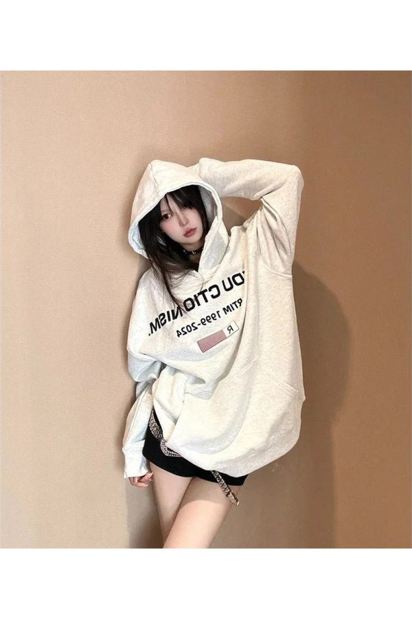 Fall Edgy Reverse Text Oversized Hoodie | Y2K Vintage Street Style Outfit