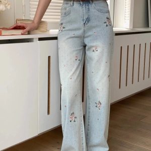 Fall Floral Dream Wide-Leg Jeans | Y2K Vintage Outfits for Women