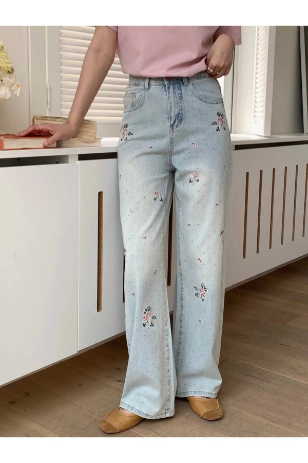 Fall Floral Dream Wide-Leg Jeans | Y2K Vintage Outfits for Women