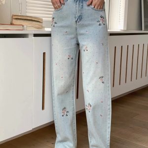 Fall Floral Dream Wide-Leg Jeans | Y2K Vintage Outfits for Women