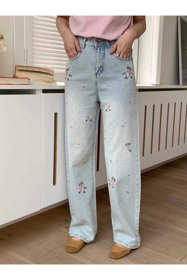 Fall Floral Dream Wide-Leg Jeans | Y2K Vintage Outfits for Women