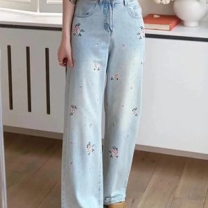 Fall Floral Dream Wide-Leg Jeans | Y2K Vintage Outfits for Women