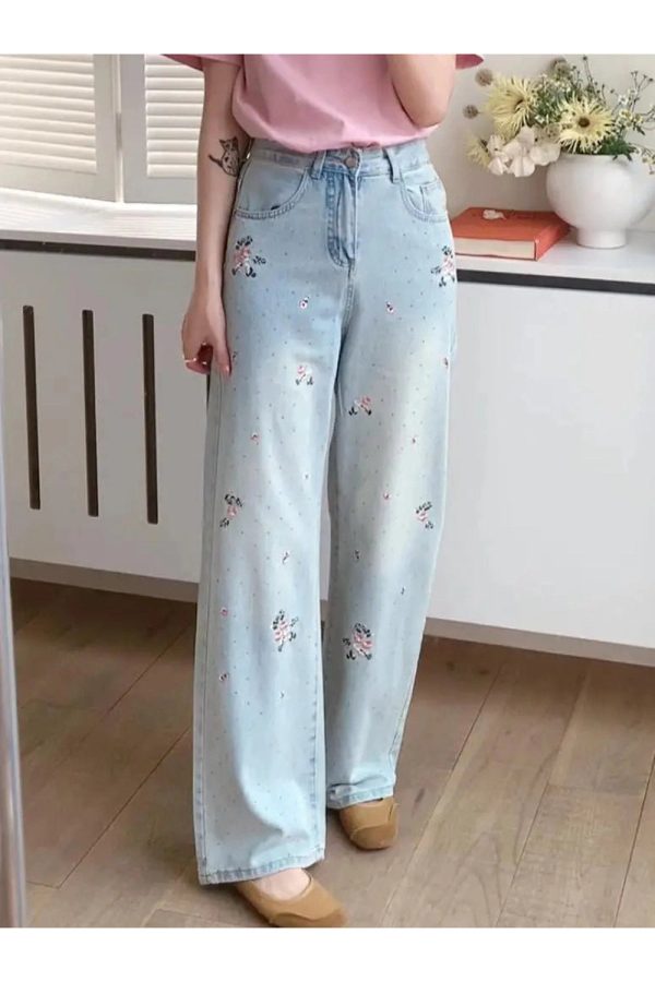 Fall Floral Dream Wide-Leg Jeans | Y2K Vintage Outfits for Women