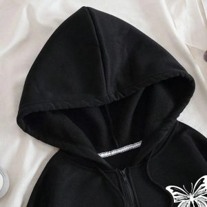 Fall Gothic Butterfly Zip-Up Hoodie | Y2K Vintage Aesthetic Outfit