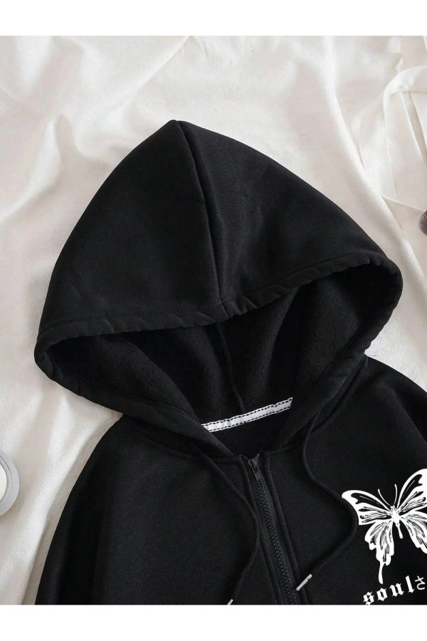 Fall Gothic Butterfly Zip-Up Hoodie | Y2K Vintage Aesthetic Outfit