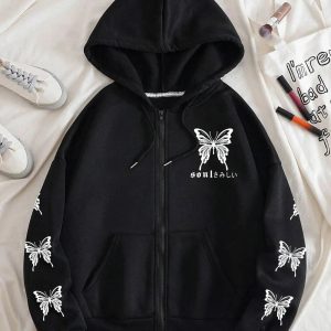 Fall Gothic Butterfly Zip-Up Hoodie | Y2K Vintage Aesthetic Outfit