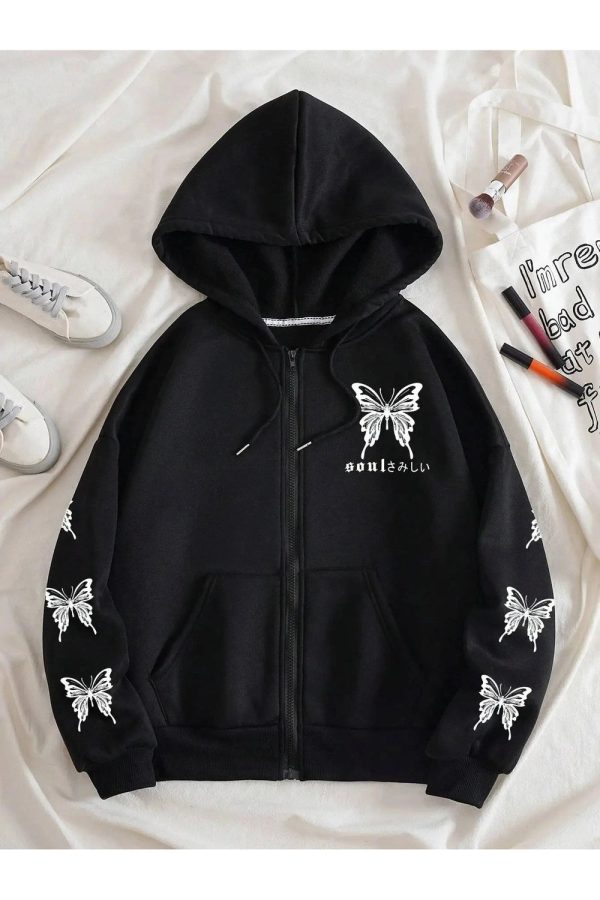 Fall Gothic Butterfly Zip-Up Hoodie | Y2K Vintage Aesthetic Outfit