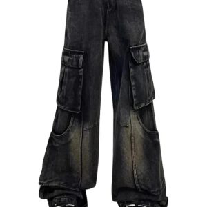 Fall Gothic Cargo Flare Jeans - Y2K Vintage Street Style Outfits