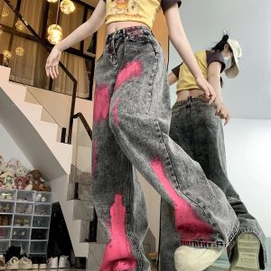 Fall Graffiti Splash Wide-Leg Jeans - Y2K Vintage Street Style Outfits