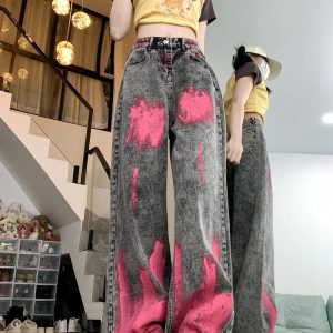 Fall Graffiti Splash Wide-Leg Jeans - Y2K Vintage Street Style Outfits