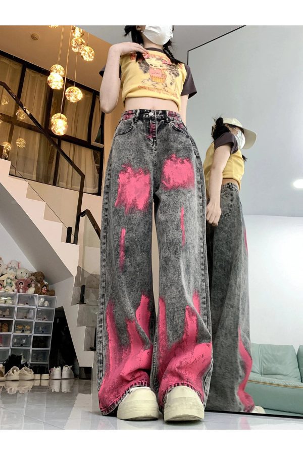 Fall Graffiti Splash Wide-Leg Jeans - Y2K Vintage Street Style Outfits