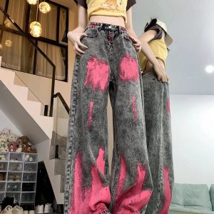 Fall Graffiti Splash Wide-Leg Jeans - Y2K Vintage Street Style Outfits