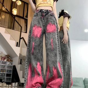 Fall Graffiti Splash Wide-Leg Jeans - Y2K Vintage Street Style Outfits