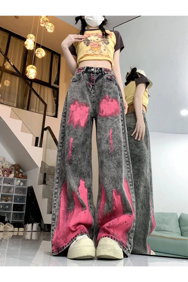 Fall Graffiti Splash Wide-Leg Jeans - Y2K Vintage Street Style Outfits