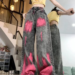 Fall Graffiti Splash Wide-Leg Jeans - Y2K Vintage Street Style Outfits