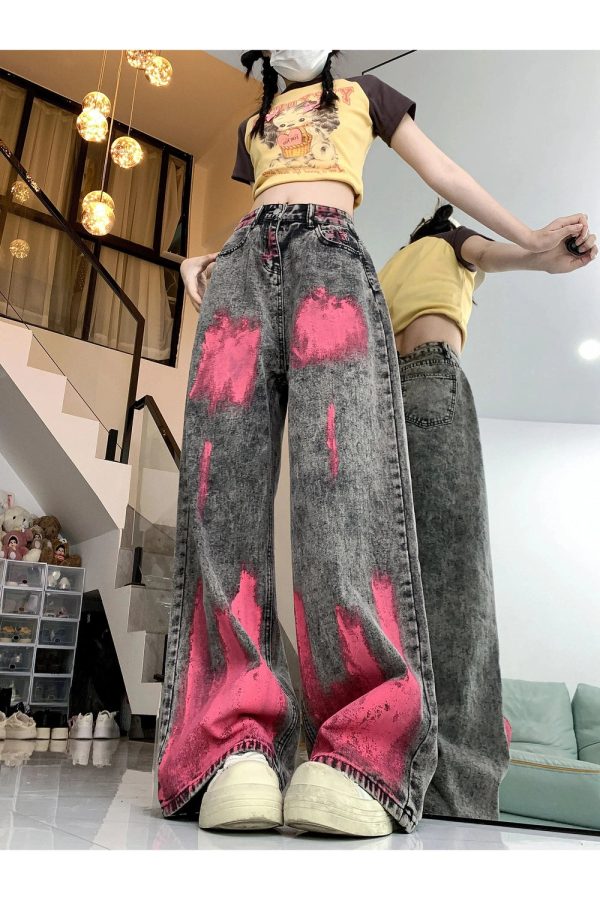 Fall Graffiti Splash Wide-Leg Jeans - Y2K Vintage Street Style Outfits