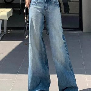 Fall Light Wash Wide-Leg Denim Y2K Outfits Vintage Street Style Fashion