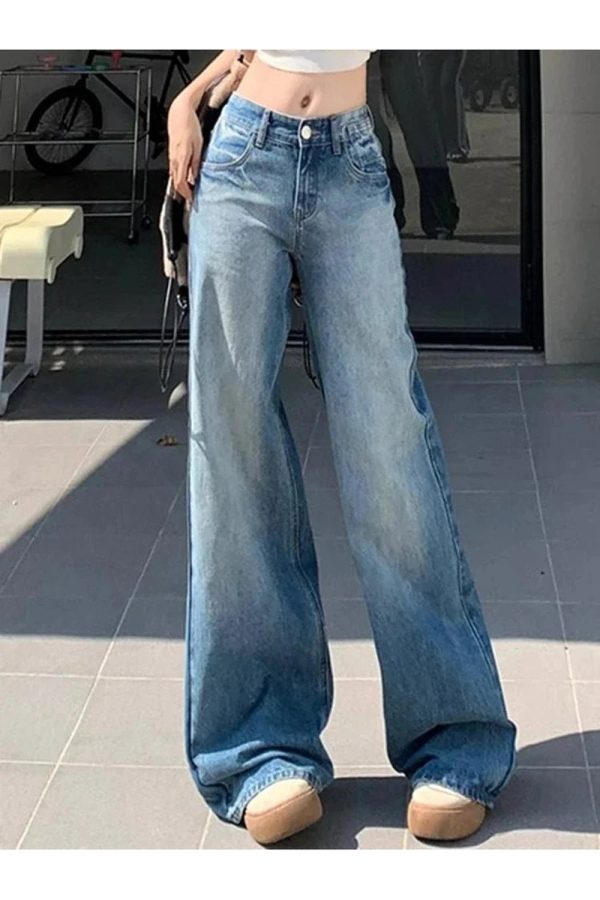 Fall Light Wash Wide-Leg Denim Y2K Outfits Vintage Street Style Fashion