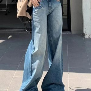 Fall Light Wash Wide-Leg Denim Y2K Outfits Vintage Street Style Fashion