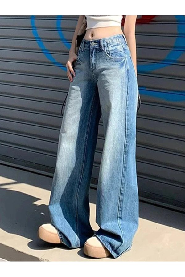 Fall Light Wash Wide-Leg Denim Y2K Outfits Vintage Street Style Fashion