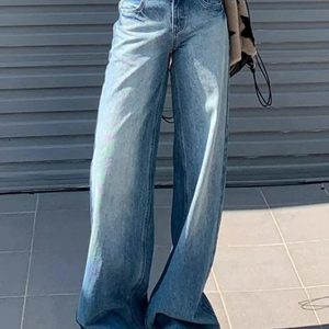 Fall Light Wash Wide-Leg Denim Y2K Outfits Vintage Street Style Fashion