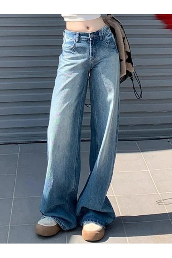 Fall Light Wash Wide-Leg Denim Y2K Outfits Vintage Street Style Fashion