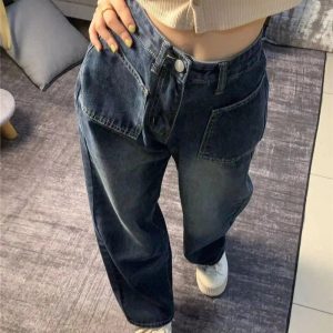 Fall Midnight Pocket Wide-Leg Jeans - Y2K Vintage Aesthetic Outfit