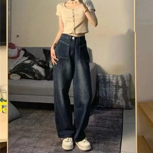 Fall Midnight Pocket Wide-Leg Jeans - Y2K Vintage Aesthetic Outfit