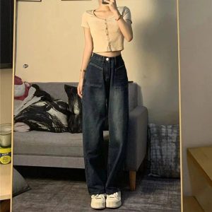 Fall Midnight Pocket Wide-Leg Jeans - Y2K Vintage Aesthetic Outfit