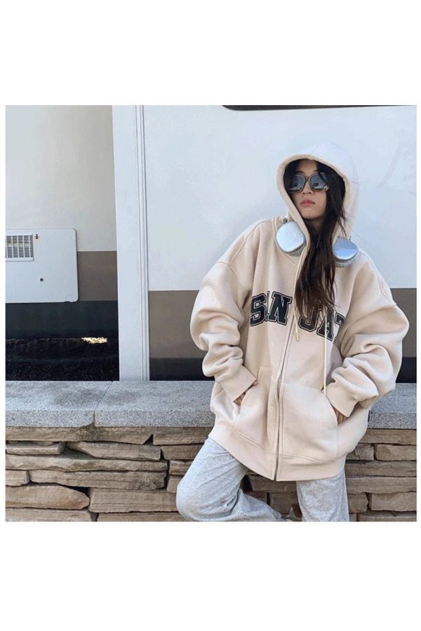 Fall Neutral Varsity Zip-Up Hoodie | Y2K Outfits Vintage & Aesthetic Styles