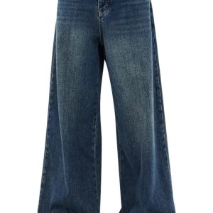 Fall Oversized Dark Wash Wide-Leg Jeans - Y2K Vintage Street Style Outfit