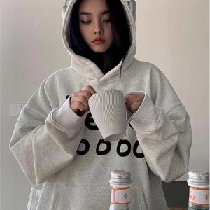 Fall Playful Hello Oversized Hoodie - Y2K Vintage Aesthetic Street Style