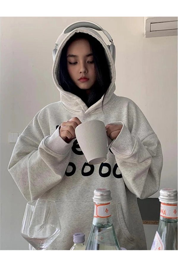 Fall Playful Hello Oversized Hoodie - Y2K Vintage Aesthetic Street Style